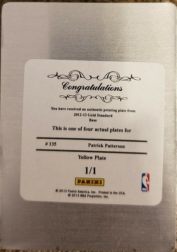 PATRICK PATTERSON 2012-13 Gold Standard PRINTING PLATE #1/1 of 1 Clippers Kings