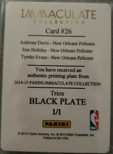 Anthony DAVIS Jrue HOLIDAY 2014-15 Immaculate TRIPLE PRINTING PLATE 1/1 Pelicans