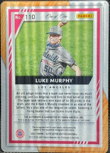 LUKE MURPHY 2021 Panini Elite Extra RC AUTO PRINTING PLATE SP #1/1 Angels One of