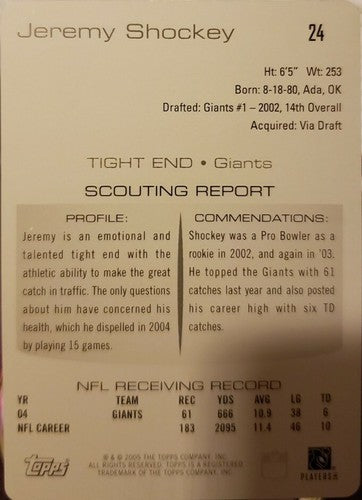 JEREMY SHOCKEY 2005 Topps Draft Picks & Prospects PRINTING PLATE 1/1 of 1 Giants