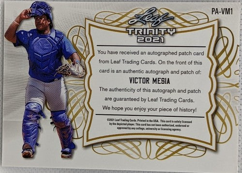 VICTOR MESA JR 2021 Leaf Trinity RC DUAL AUTO Jersey BUTTON PATCH SP /25 Marlins