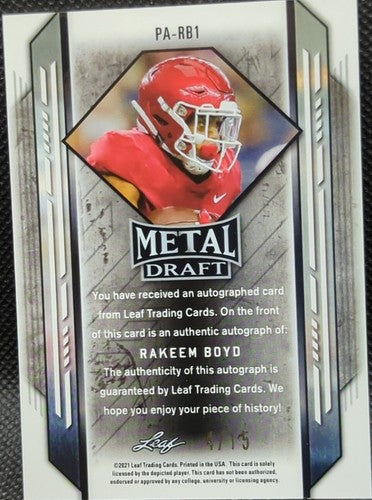 RAKEEM BOYD 2021 Leaf Metal Draft RC AUTO Pink Crystals SP #4/15 Lions Arkansas