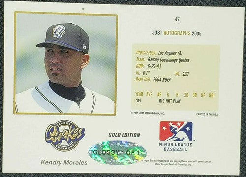 KENDRYS MORALES 2005 Just Minors Gold Edition RC GLOSSY SP #1/1 Kendry Angels