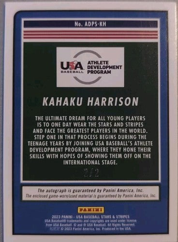 KAHAKU HARRISON 2023 USA Stars & Stripes AUTO Jersey LAUNDRY TAG PATCH SP /2 ADP