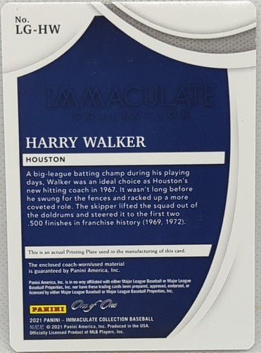 HARRY WALKER 2021 Panini Immaculate Jersey PATCH PRINTING PLATE SP 1/1 Astros of