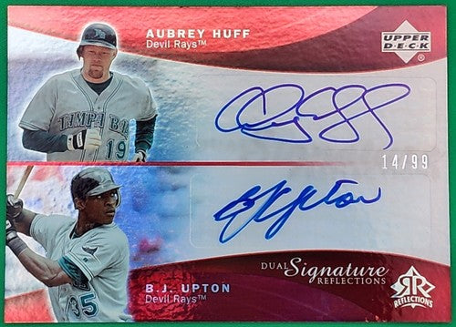 B. J. UPTON Aubrey HUFF 2005 Upper Deck Reflections DUAL AUTO Red SP /99 Rays BJ