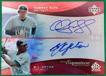 B. J. UPTON Aubrey HUFF 2005 Upper Deck Reflections DUAL AUTO Red SP /99 Rays BJ
