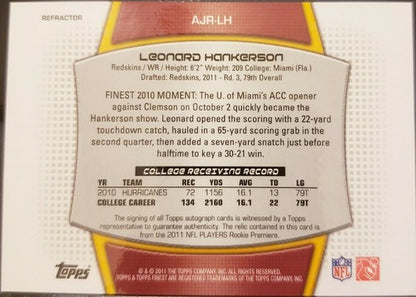LEONARD HANKERSON 2011 Topps Finest Jumbo Relics Refractor Dual AUTO Jersey #/75
