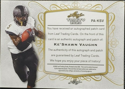 Ke'SHAWN VAUGHN 2020 Leaf Trinity DUAL AUTO JUMBO JERSEY LAUNDRY TAG PATCH #2/15