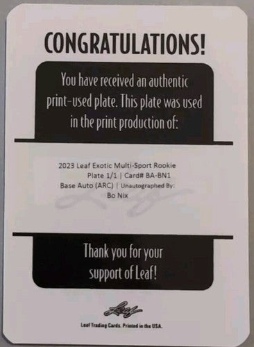 BO NIX 2023 Leaf Exotic Multi-Sport RC PRINTING PLATE #1/1 Broncos Oregon Ducks