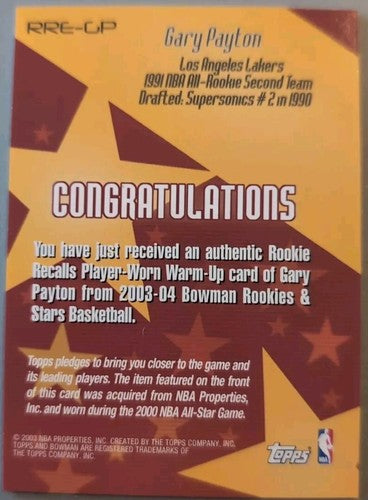 GARY PAYTON 2003-04 Bowman Rookies & Stars 2000 ALL-STAR GAME Used Pants Sonics