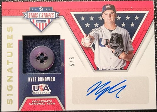 KYLE BRNOVICH 2019 Panini USA Stars & Stripes DUAL AUTO Jersey BUTTON PATCH #5/6