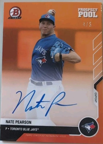 NATE PEARSON 2020 Bowman Next Prospect Pool RC AUTO ORANGE SP #/5 Blue Jays Cubs