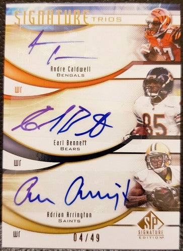 Andre CALDWELL Earl BENNETT Adrian ARRINGTON 2009 SP Signature TRIPLE AUTO #/49