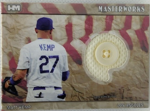 MATT KEMP 2018 Hits Masterworks Game Used Jersey BUTTON PATCH SP #2/3 LA Dodgers