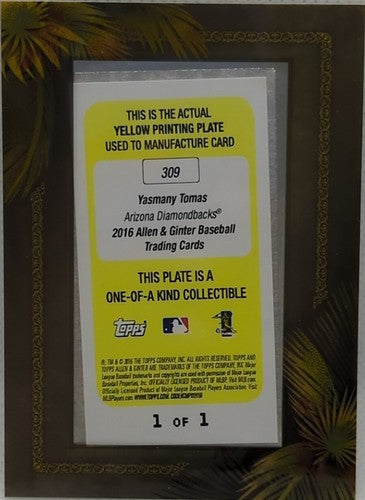 YASMANY TOMAS 2016 Topps Allen & Ginter Mini PRINTING PLATE #1/1 Diamondbacks of
