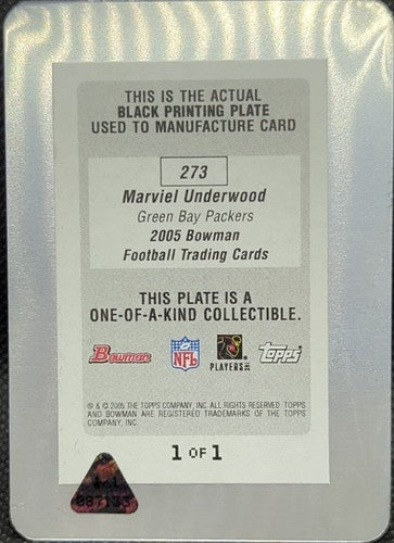 MARVIEL UNDERWOOD 2005 Topps Bowman RC PRINTING PLATE SP #1/1 Packers One of