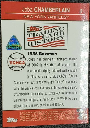 JOBA CHAMBERLAIN 2008 Topps Chrome 1955 Bowman PRINTING PLATE SP #1/1 Yankees