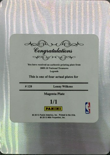 LENNY WILKENS 2009-10 Playoff National Treasures PRINTING PLATE SP #1/1 Hawks