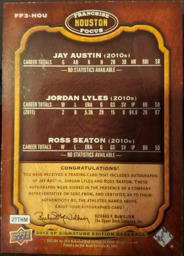 Jordan LYLES Ross SEATON Jay AUSTIN 2012 SP Signature TRIPLE AUTO Houston Astros
