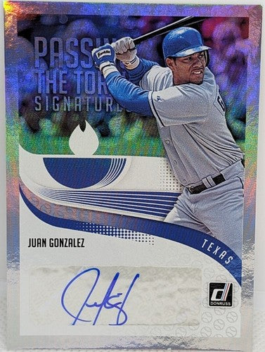 Juan GONZALEZ Nomar MAZARA 2018 Donruss Passing the Torch DUAL AUTO SP Rangers