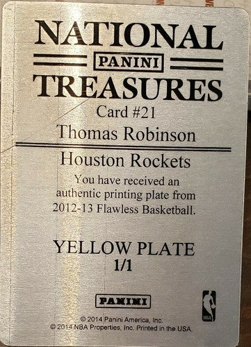 THOMAS ROBINSON 2012-13 Panini Flawless RC PRINTING PLATE SP #1/1 Rockets One of