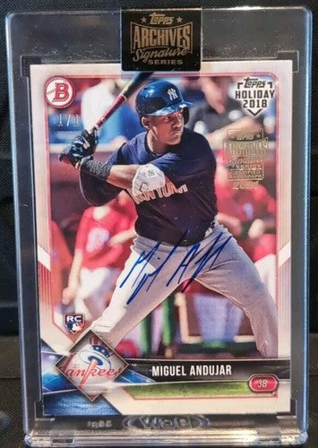 MIGUEL ANDUJAR 2021 Topps Archives 2018 Bowman Holiday RC AUTO #1/1 Yankees A's