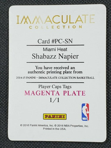 SHABAZZ NAPIER 2014-15 Panini Immaculate Cap Tag RC PRINTING PLATE SP #1/1 Heat