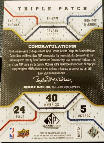 Devean GEORGE Tyrus THOMAS McGuire 2009-10 SP Game Used Triple Jersey PATCH #/60