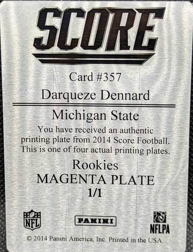 DARQUEZE DENNARD 2014 Panini Score RC PRINTING PLATE SP #1/1 Bengals MSU One of
