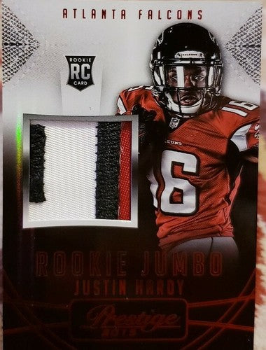 JUSTIN HARDY 2015 Panini Prestige Rookie JUMBO Jersey Number PATCH Red Falcons
