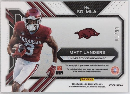 MATT LANDERS 2023 Panini Prizm Draft Picks AUTO Purple #01/99 Panthers Arkansas
