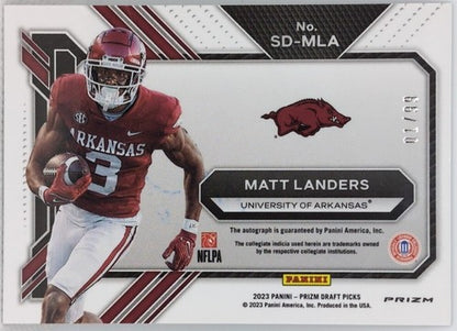 MATT LANDERS 2023 Panini Prizm Draft Picks AUTO Purple #01/99 Panthers Arkansas