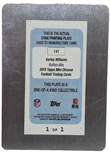 KARLOS WILLIAMS 2015 Topps Chrome Mini RC PRINTING PLATE SP #1/1 Bills Steelers