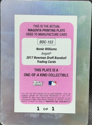 NONIE WILLIAMS 2014 Topps Bowman Draft RC PRINTING PLATE SP #1/1 Angels One of