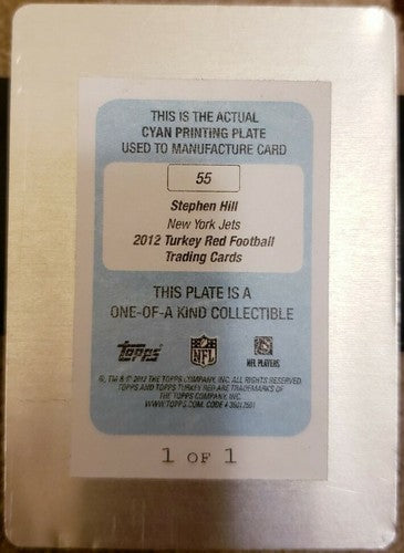 STEPHEN HILL 2012 Topps Turkey Red PRINTING PLATE SP #1/1 of 1 New York Jets RC