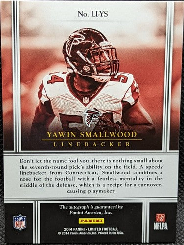 YAWIN SMALLWOOD 2014 Panini Limited Ink RC AUTO BLUE SP #04/10 Falcons Titans