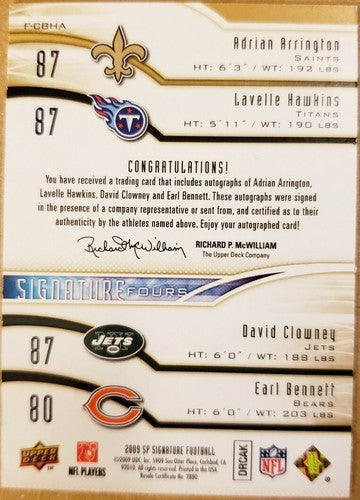 Earl BENNETT Lavelle HAWKINS CLOWNEY ARRINGTON 2009 SP Signature QUAD AUTO #/40