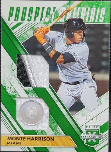 MONTE HARRISON 2019 Panini Elite Extra RC DUAL Jersey BUTTON PATCH 10/10 Marlins