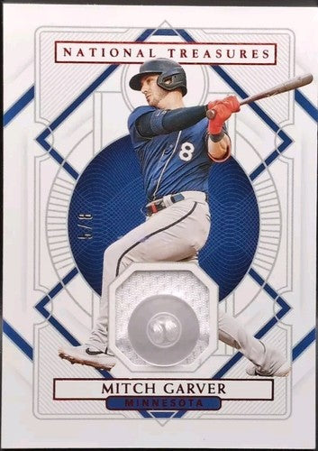 MITCH GARVER 2021 Panini National Treasures Jersey BUTTON PATCH RED SP #/8 Twins