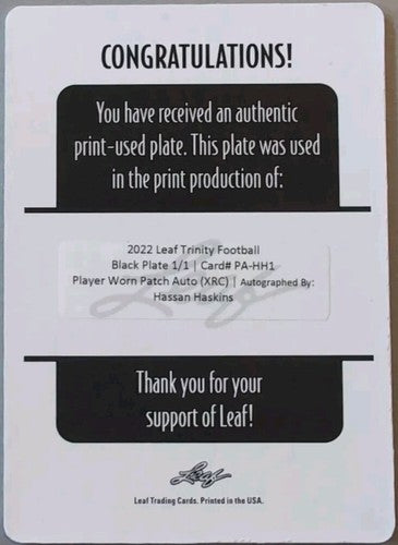 HASSAN HASKINS 2022 Leaf Trinity RC AUTO PRINTING PLATE SP #1/1 Titans Chargers