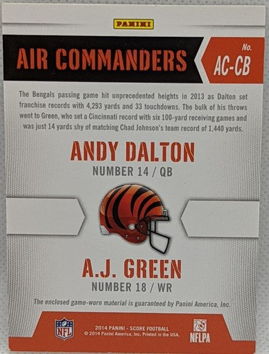 ð Andy DALTON A. J. GREEN 2014 Panini Score DUAL Game Used Worn JERSEY Bengals