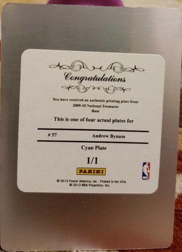 ANDREW BYNUM 2009-10 Playoff National Treasures PRINTING PLATE SP #1/1 of Lakers