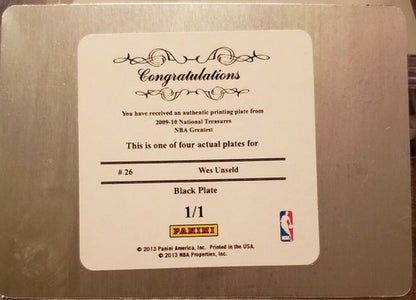 WES UNSELD 2012-13 National Treasures PRINTING PLATE SP #1/1 of 2009-10 Bullets