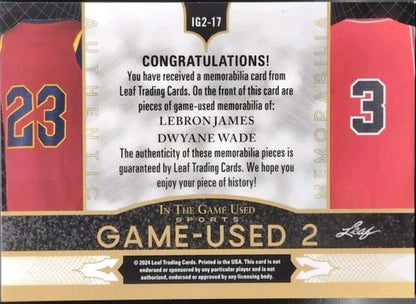 LeBron JAMES Dwyane WADE 2024 In The Game Used DUAL JERSEY PATCH /45 Heat Lakers