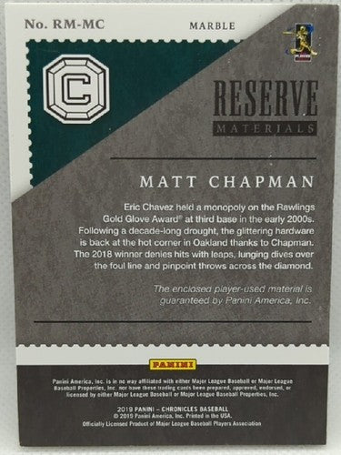 MATT CHAPMAN 2019 Panini Chronicles Jersey LAUNDRY TAG PATCH #5/10 A's Blue Jays