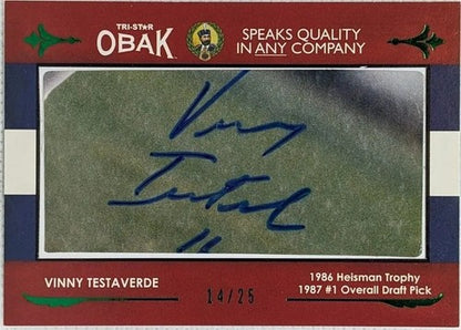 VINNY TESTAVERDE 2011 Tristar OBAK Cut AUTO Green SP #14/25 Jets Buccaneers Bucs