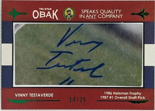 VINNY TESTAVERDE 2011 Tristar OBAK Cut AUTO Green SP #14/25 Jets Buccaneers Bucs