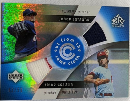 Steve CARLTON Johan SANTANA 2005 Upper Deck Reflections DUAL Jersey SP /50 Twins