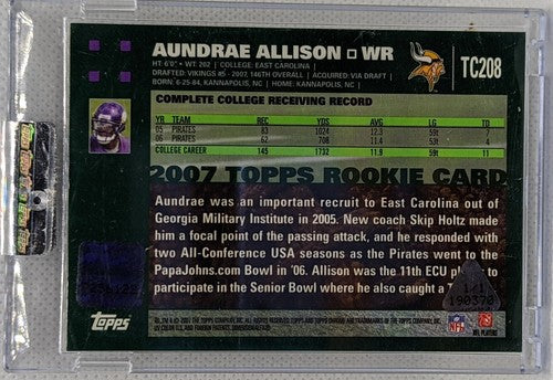 AUNDRAE ALLISON 2007 Topps Chrome RC AUTO PRINTING PLATE SP #1/1 Vikings One of